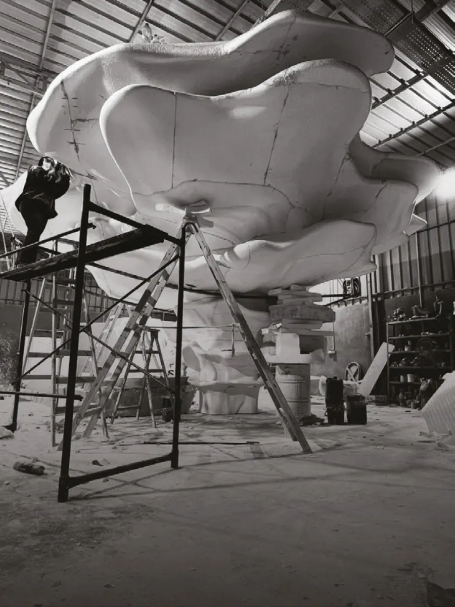Large fiberglass sculpture in production in the workshop